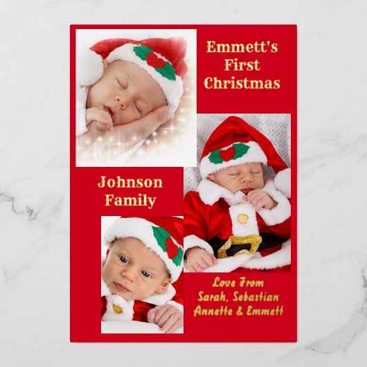Three Foto Baby 1. Weihnachtsfamilie Candy Card Folieneinladung (Vorderseite)