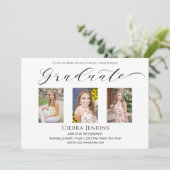 Three Foto Calligraphy White Graduation Party Inv. Einladung (Stehend Vorderseite)