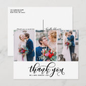Three Foto Collage Vielen Dank Script Hochzeit Postkarte (Vorne/Hinten)