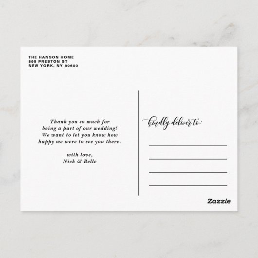 Three Foto Collage Vielen Dank Script Hochzeit Postkarte (Rückseite)