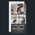 Three Foto Frohe Weihnachts Script Chalkboard Feiertagskarte<br><div class="desc">Three Foto Frohe Weihnachts Script Chalkboard</div>