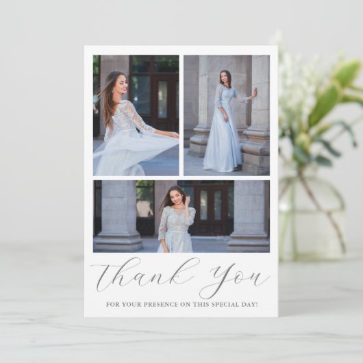 Three Foto Quinceanera Danke, Script Einladung (Stehend Vorderseite)