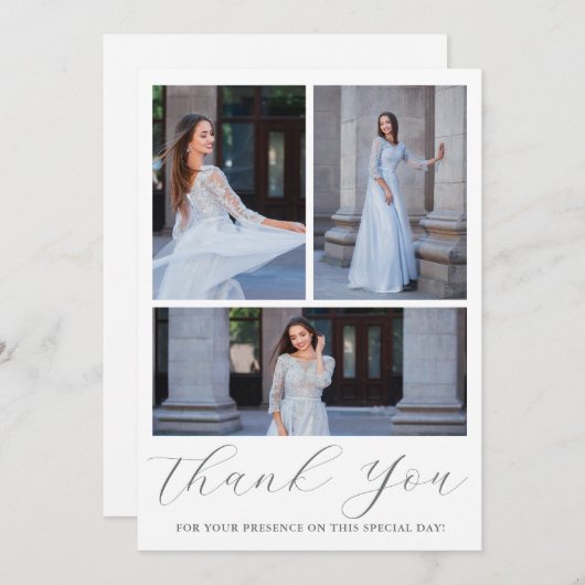 Three Foto Quinceanera Danke, Script Einladung (Vorne/Hinten)