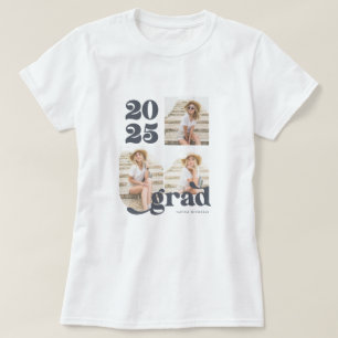 Three Foto Retro 2025 Graduate Blue T-Shirt