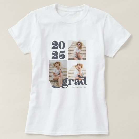 Three Foto Retro 2025 Graduate Blue T-Shirt (Design vorne)