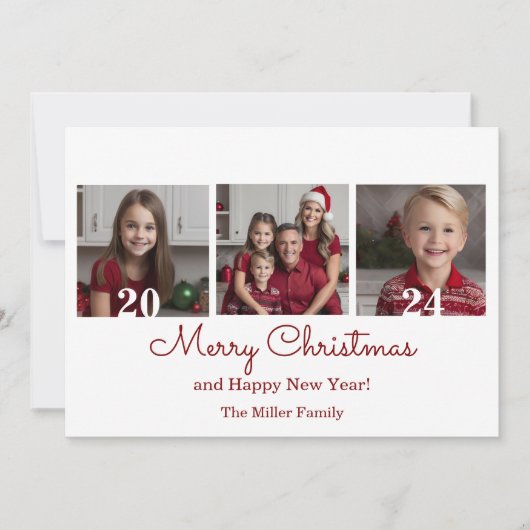 Three Foto Simple Christmas Feiertagskarte (Vorderseite)