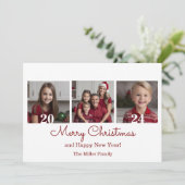 Three Foto Simple Christmas Feiertagskarte (Stehend Vorderseite)