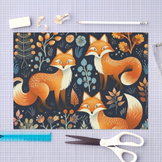 Three Foxes Woodland Pattern Decoupage Paper Seidenpapier (Handwerk)