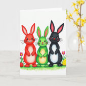 Three Friends Rabbit Pattern Card Karte (Gelbe Blume)