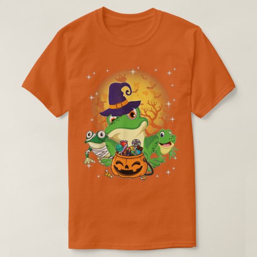 Three Frogs Mummy Witch Moon Ghosts Pumpkin Candy T-Shirt (Design vorne)