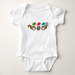 Three Funny Christmas Gnome Owls Baby Strampler
