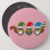 Three Funny Christmas Gnome Owls Button (Vorne & Hinten)