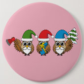 Three Funny Christmas Gnome Owls Button (Vorderseite)