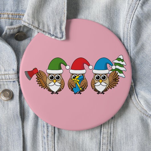 Three Funny Christmas Gnome Owls Button (Beispiel)