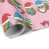 Three Funny Christmas Gnome Owls Geschenkpapier (Rolleneckpunkt)