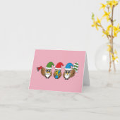 Three Funny Christmas Gnome Owls Karte (Gelbe Blume)