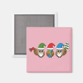 Three Funny Christmas Gnome Owls Magnet (Vorderseite/Rückseite)