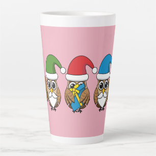 Three Funny Christmas Gnome Owls Milchtasse