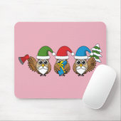 Three Funny Christmas Gnome Owls Mousepad (Mit Mouse)