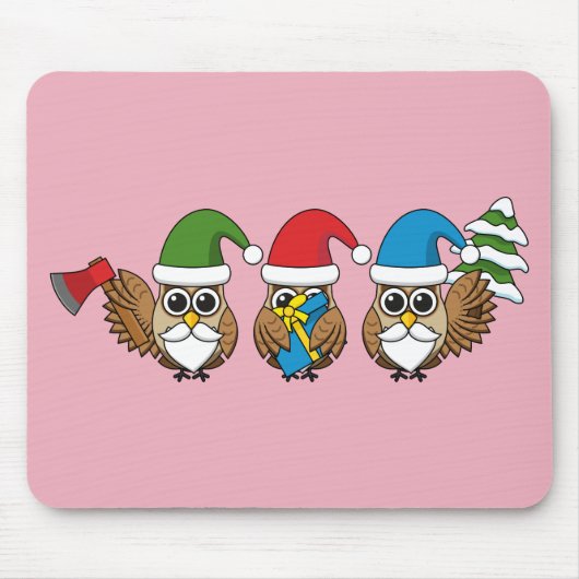 Three Funny Christmas Gnome Owls Mousepad (Vorne)