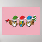 Three Funny Christmas Gnome Owls Poster (Vorne)