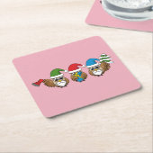Three Funny Christmas Gnome Owls Rechteckiger Pappuntersetzer (angewinkelt)