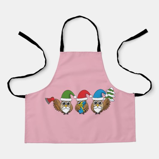 Three Funny Christmas Gnome Owls Schürze (Vorderseite)