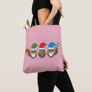 Three Funny Christmas Gnome Owls Tasche