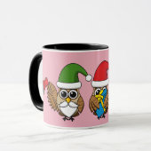 Three Funny Christmas Gnome Owls Tasse (Vorderseite Links)
