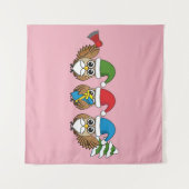 Three Funny Christmas Gnome Owls Wandteppich (Vorderseite (Horizontal))