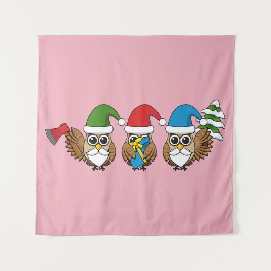 Three Funny Christmas Gnome Owls Wandteppich (Vorderseite)