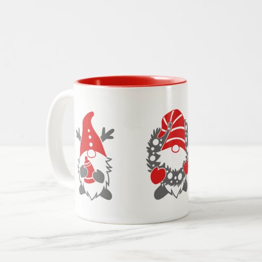 Three Funny Gnomes | Weihnachtsfeiertag Zweifarbige Tasse (Vorderseite Links)