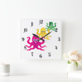 Three funny octopies quadratische wanduhr (Zuhause)