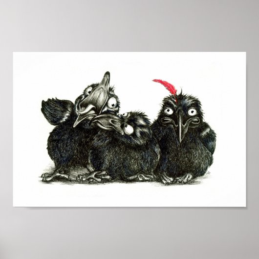 Three Funny Ravens - One Red Feather Poster (Vorne)