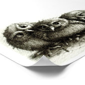 Three Funny Young Owls handgezeichnet Fine Arts Poster (Ecke)