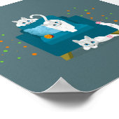 Three Geometric white cats playing around a chair Poster (Ecke)