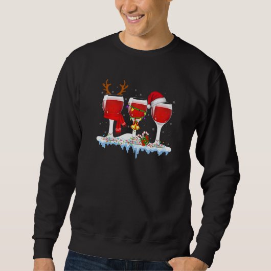 Three Glass Of Red Wine  Drinker Christmas Sweatshirt (Vorderseite)