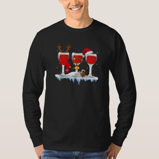 Three Glass Of Red Wine  Drinker Christmas T-Shirt (Vorderseite)