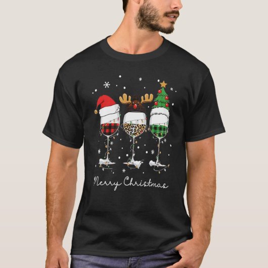 Three Glass Wine Santa Hat Merry Christmas Drinkin T-Shirt (Vorderseite)