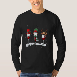 Three Glasses Wine Christmas Santa Hat ELF Reindee T-Shirt