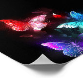 Three Glowing Butterflies on night background Poster (Ecke)