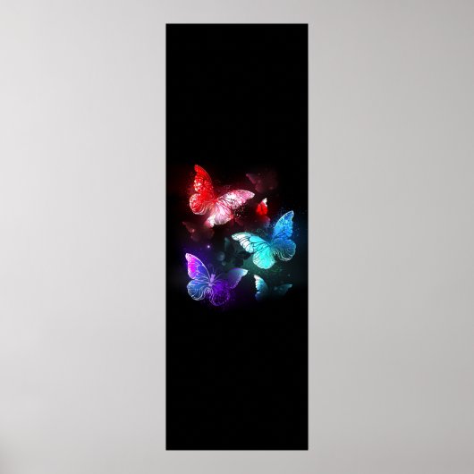 Three Glowing Butterflies on night background Poster (Vorne)