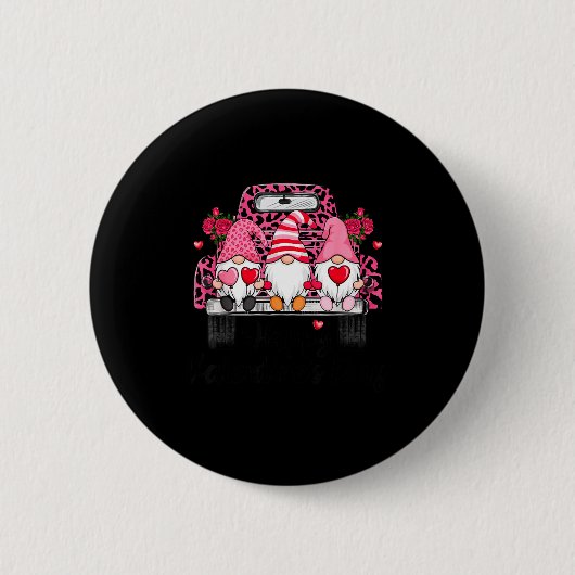 Three Gnomes And Leopard Truck Happy Valentine's D Button (Vorderseite)