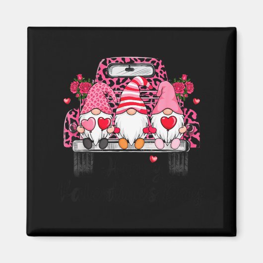 Three Gnomes And Leopard Truck Happy Valentine's D Magnet (Vorne)