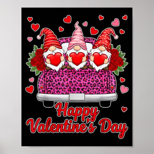 Three Gnomes And Leopard Truck Happy Valentine's D Poster (Vorne)