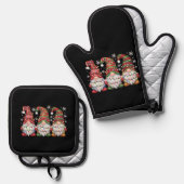 Three Gnomes Buffalo Kariert Red Christmas Ofenhandschuh & Topflappen-Set (Vorderseite/Rückseite)
