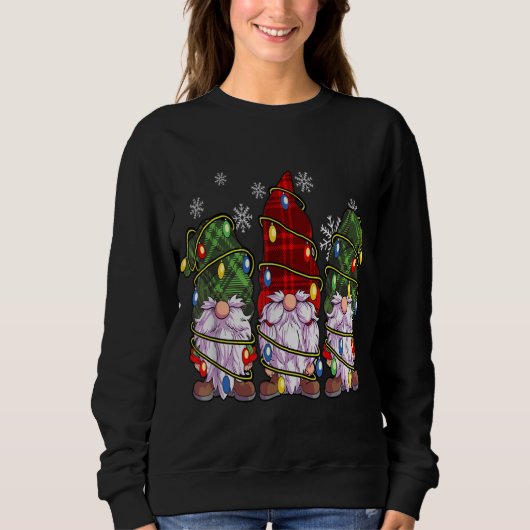 Three Gnomes Buffalo Kariert Red Christmas Sweatshirt (Vorderseite)
