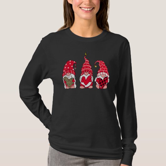 Three Gnomes Holding Heart Leopard Happy Valentine T-Shirt (Vorderseite)