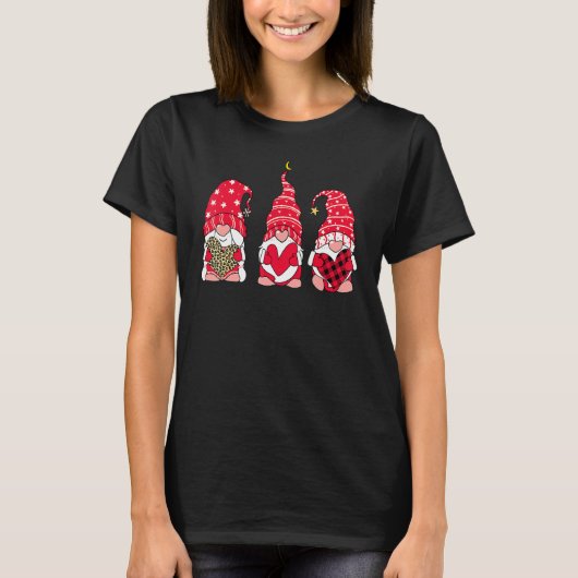 Three Gnomes Holding Heart Leopard Happy Valentine T-Shirt (Vorderseite)