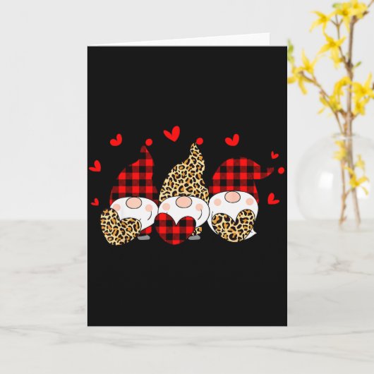Three Gnomes Holding Hearts Leopard Happy Valentin Karte (Gelbe Blume)